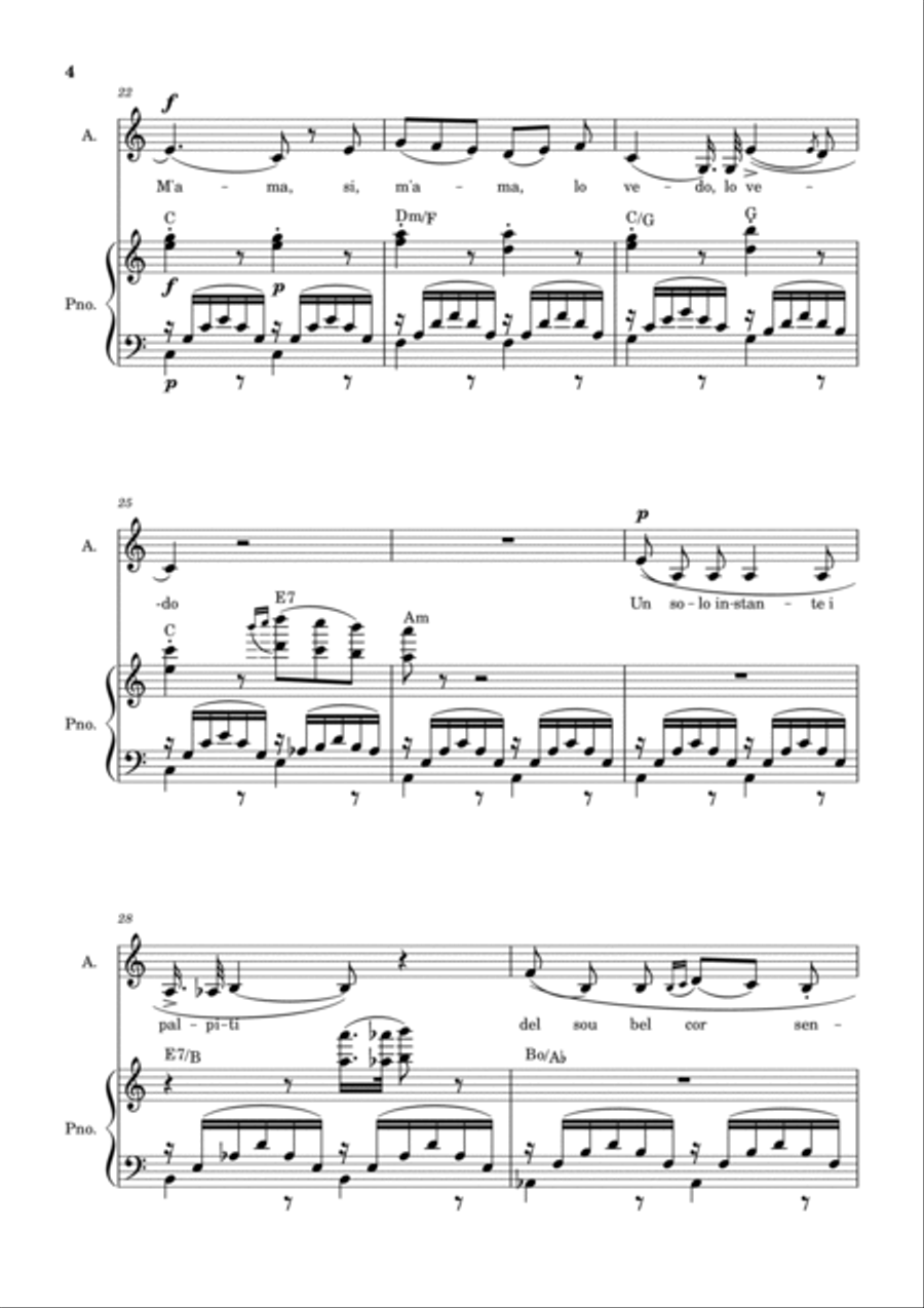 Una Furtiva Lagrima (For contralto in Am) Piano, Vocal, Guitar scores gallery preview page 4