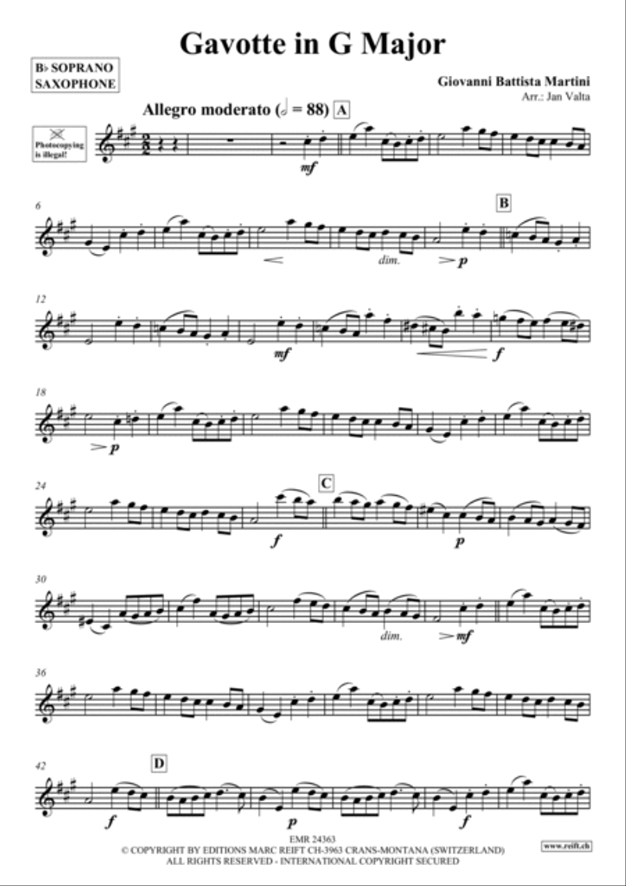 Gavotte in G Major Soprano Saxophone scores gallery preview page 2