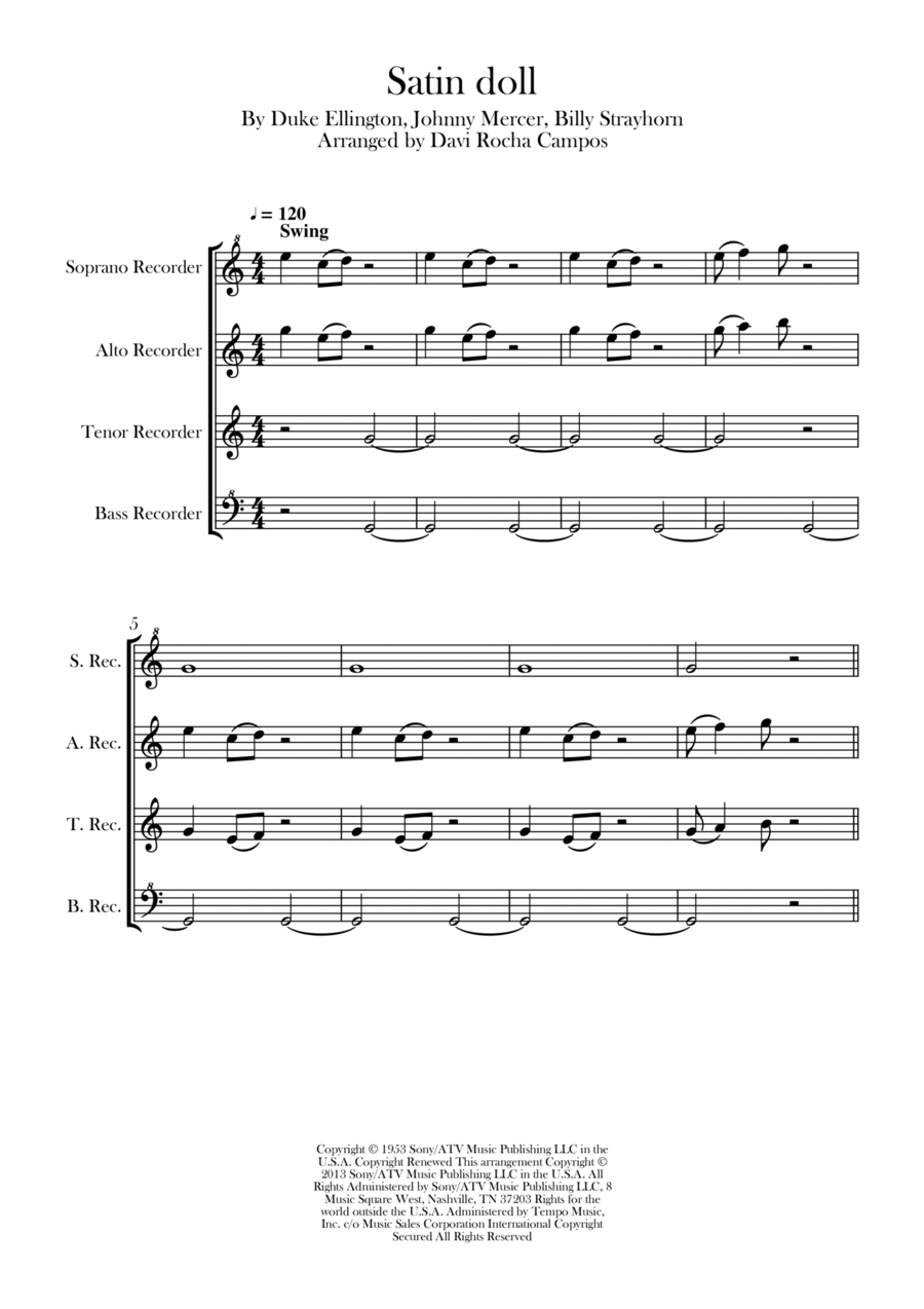 Satin Doll Soprano Recorder scores gallery preview page 1