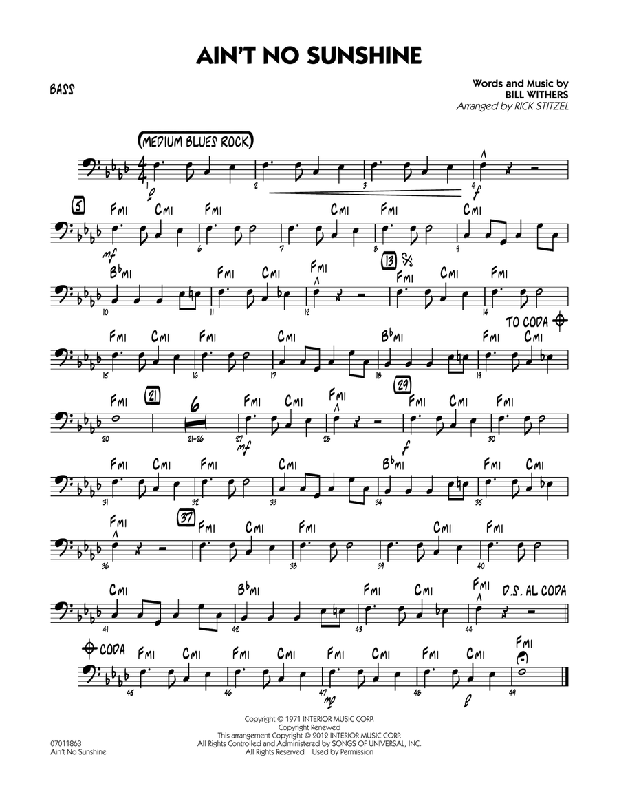 Ain't No Sunshine - Bass Jazz Ensemble scores gallery preview page 1