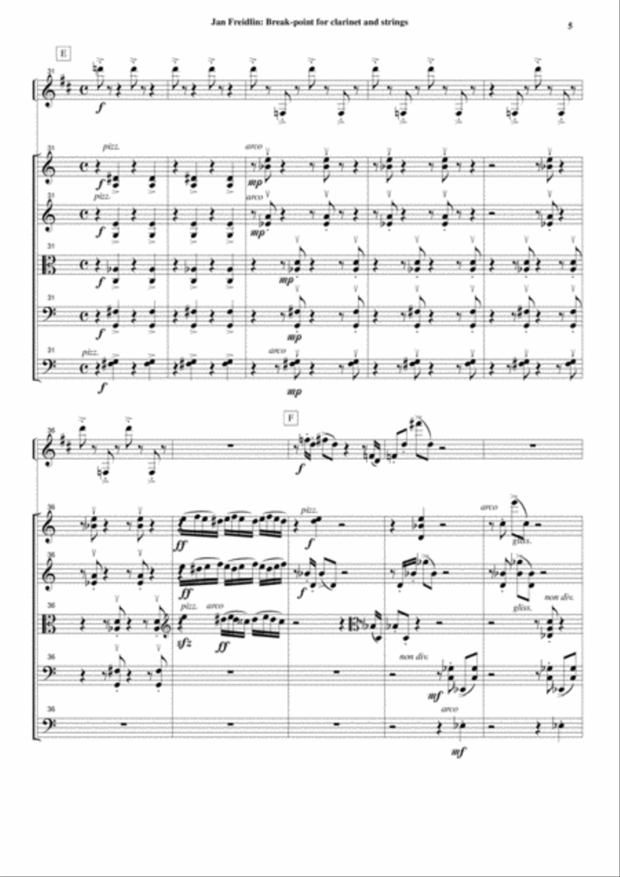 Jan Freidlin: Break-point for clarinet and string orchestra, score and solo part Chamber Orchestra scores gallery preview page 5