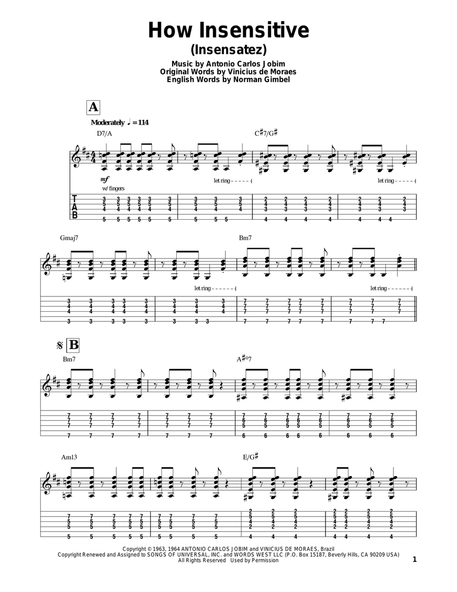 How Insensitive (Insensatez) Guitar Tablature scores gallery preview page 1