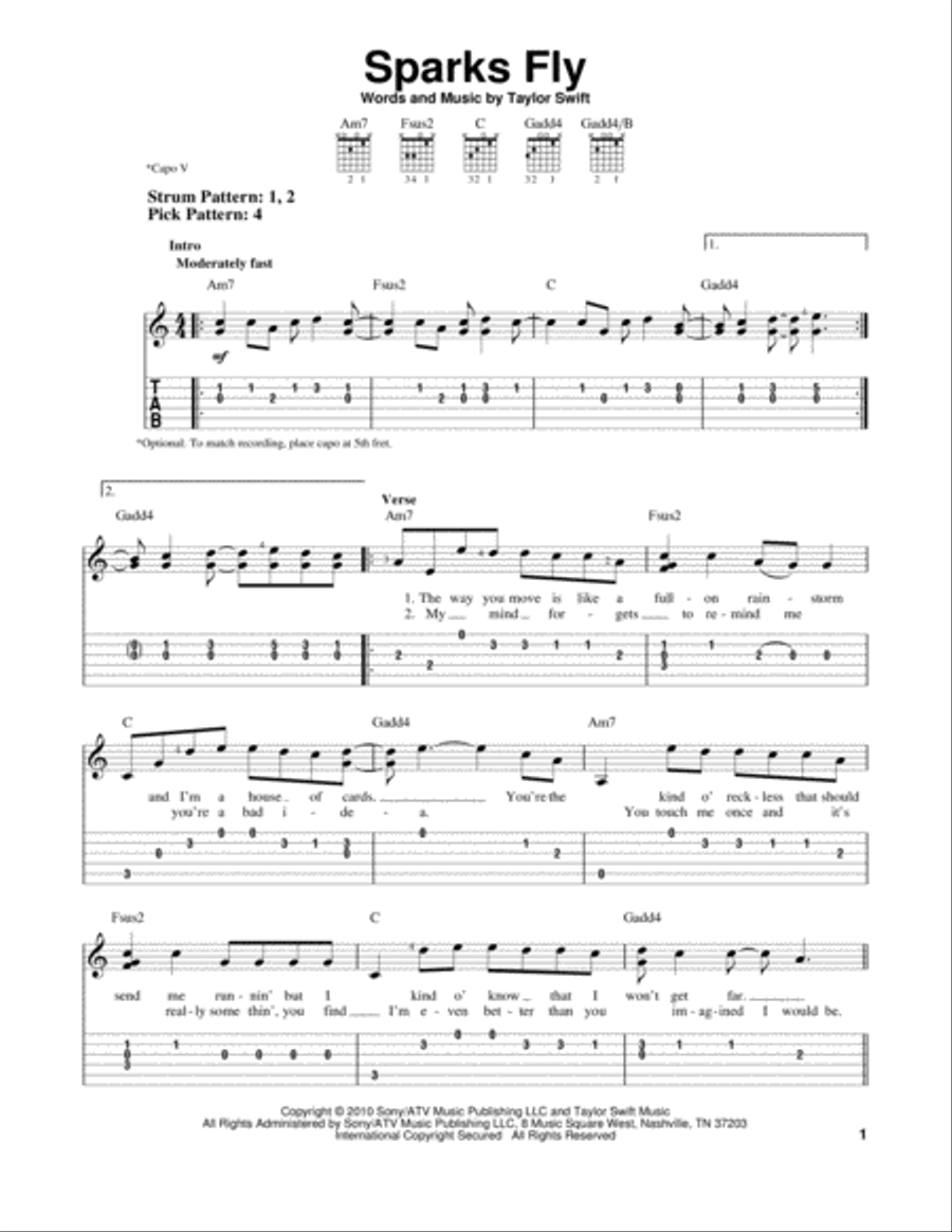 Sparks Fly Sparks Fly Acoustic Guitar scores gallery preview page 1