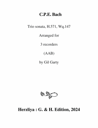 Trio sonata H.571, Wq. 147 (Arrangement for 3 recorders (AAB))