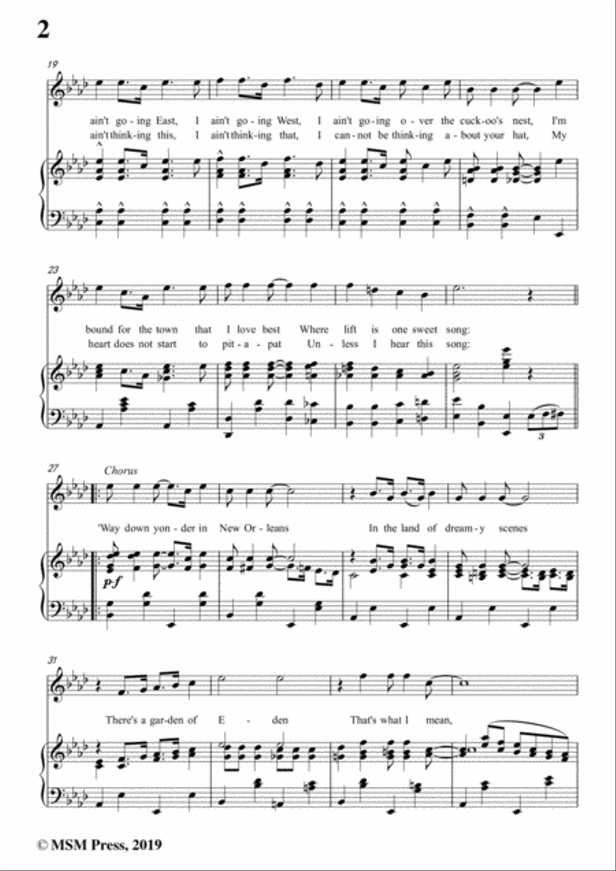Turner Layton-Way Down Yonder in New Orleans,in A flat Major,for Voice&Pno Voice scores gallery preview page 4