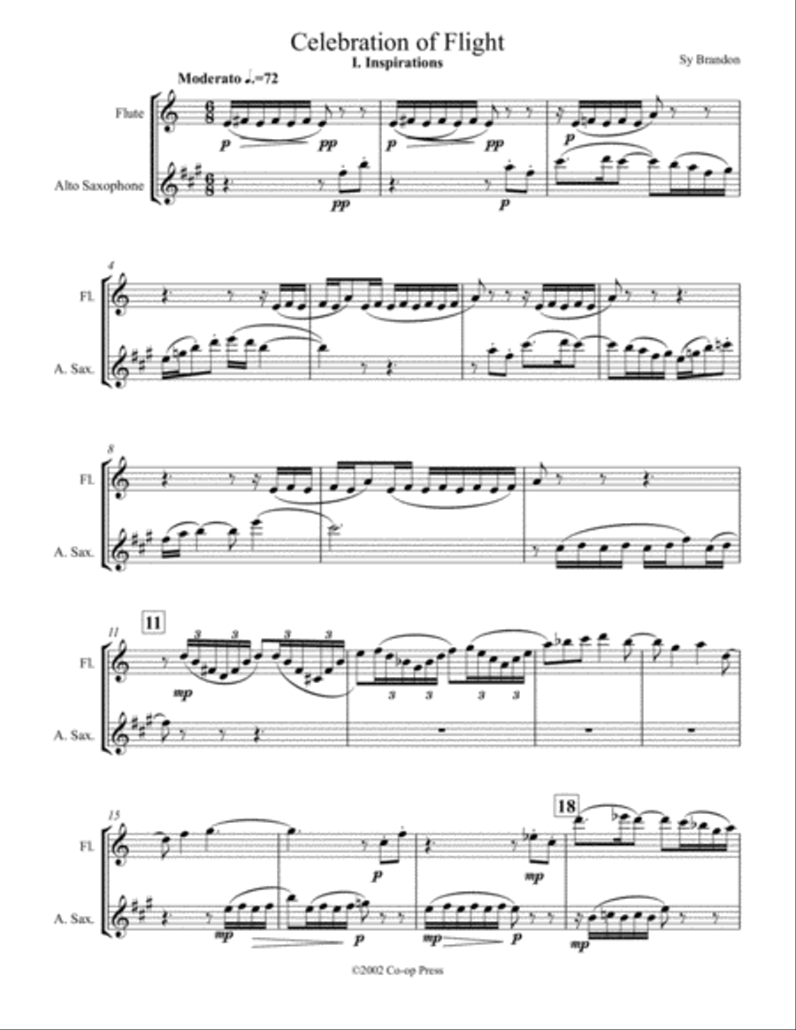 Celebration of Flight for Flute and Alto Saxophone Woodwind Ensemble scores gallery preview page 1