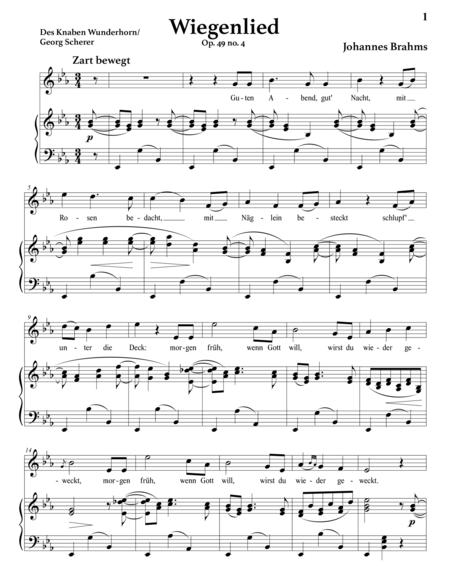 BRAHMS: Wiegenlied, Op. 49 no. 4 (transposed to E-flat major)