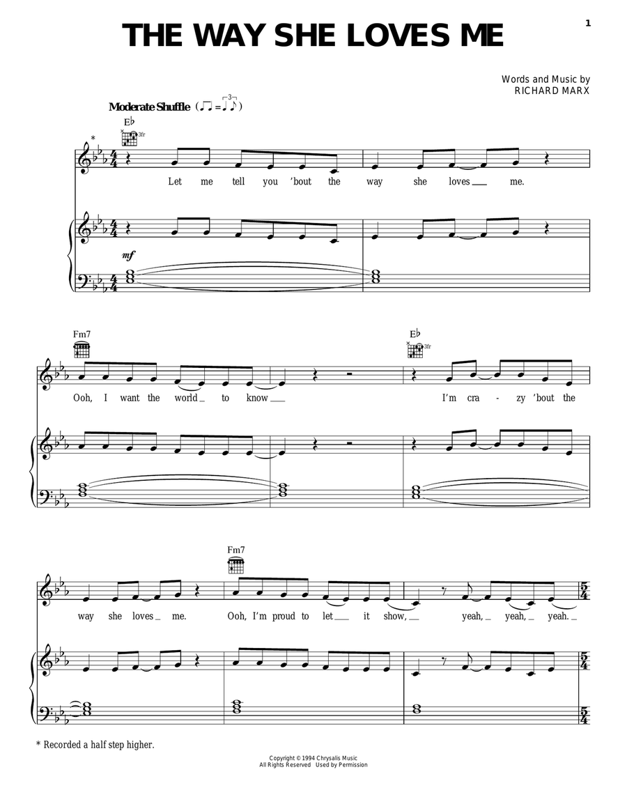 The Way She Loves Me The Way She Loves Me Piano, Vocal, Guitar scores gallery preview page 1