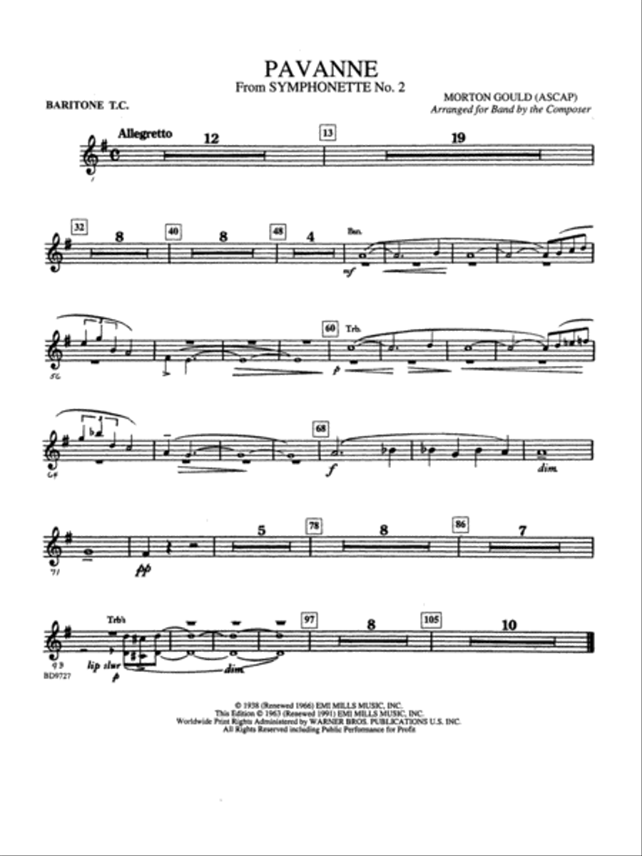 Pavanne (from Symphonette No. 2): Baritone T.C. Concert Band scores gallery preview page 1