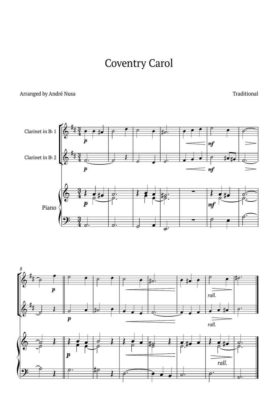 Conventry Carol Woodwind Duet scores gallery preview page 1