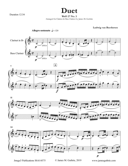 Beethoven: Duet WoO 27 No. 3 for Clarinet & Bass Clarinet image number null