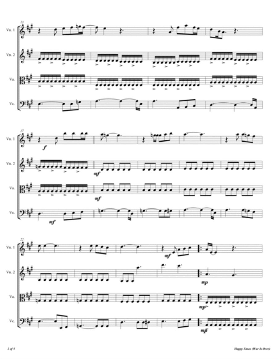 Happy Xmas (War Is Over) String Quartet scores gallery preview page 3