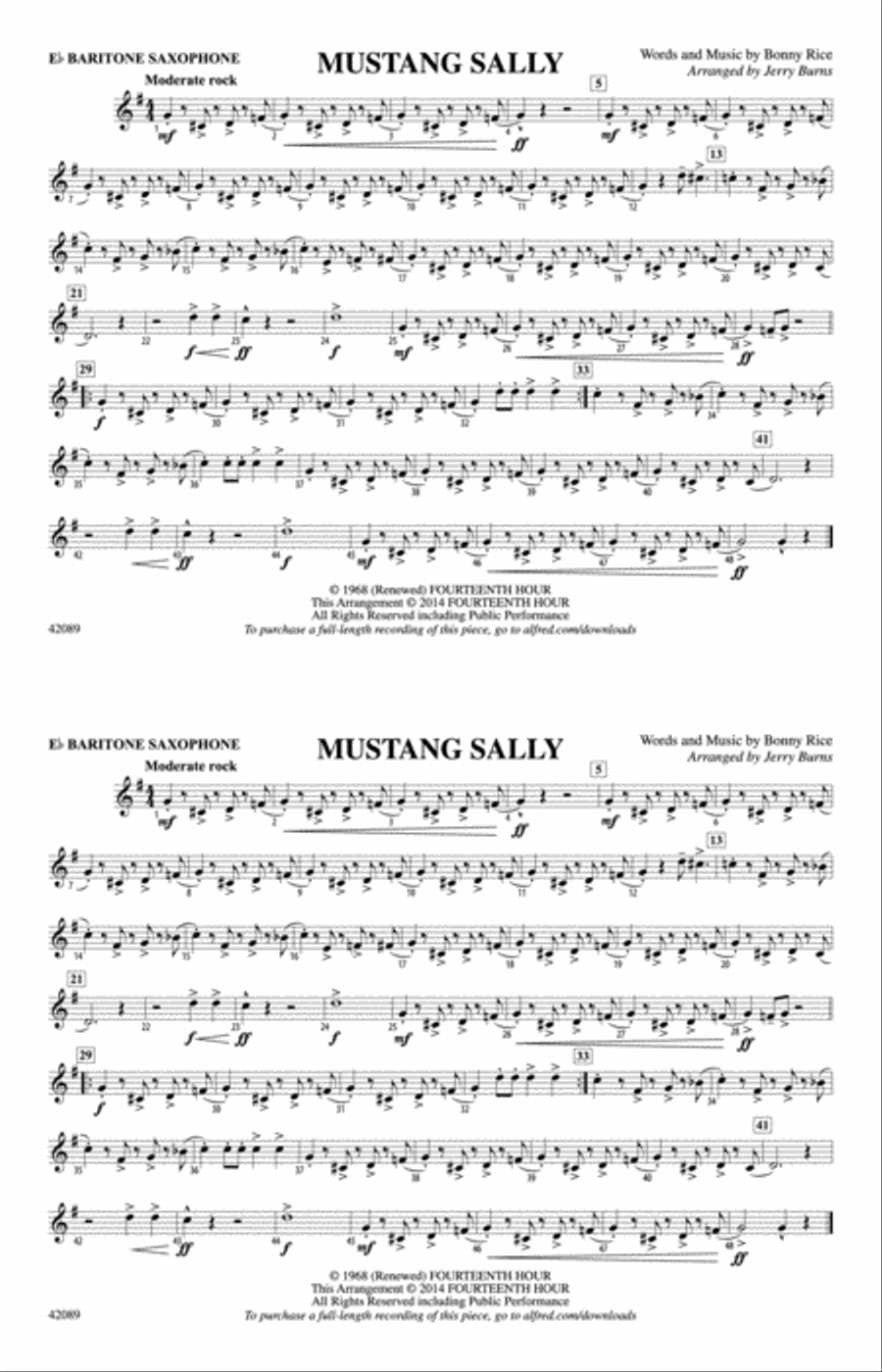 Mustang Sally: E-flat Baritone Saxophone Marching Band scores gallery preview page 1