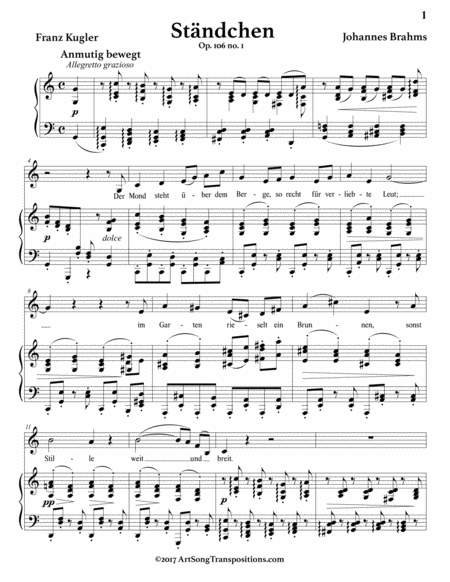 BRAHMS: Ständchen, Op. 106 no. 1 (transposed to C major)