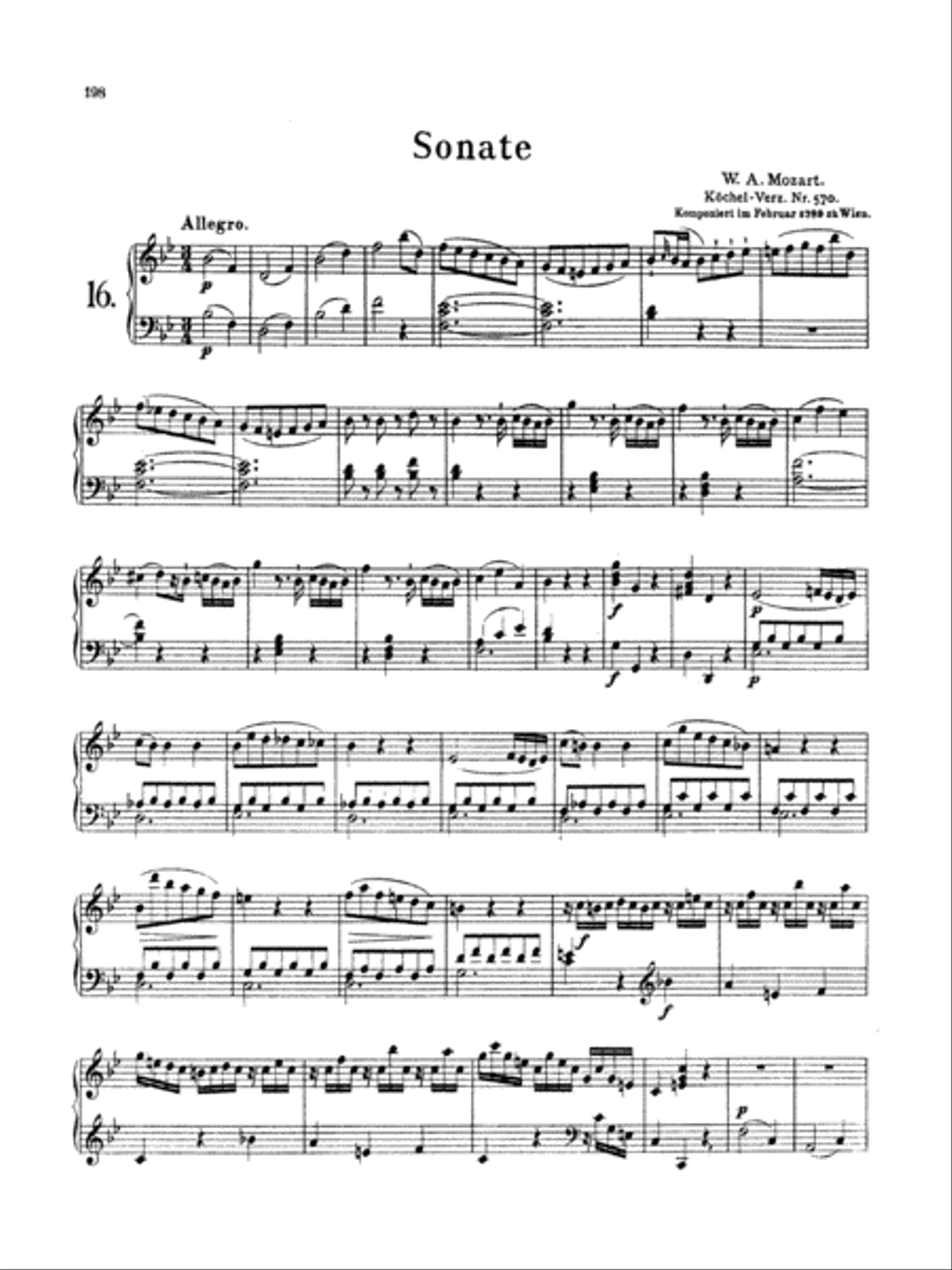 Mozart: Piano Sonata No. 16 in B-flat Major Piano Solo scores gallery preview page 1