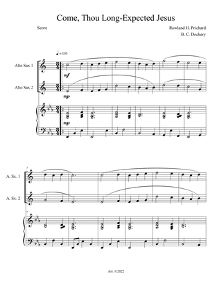 Come, Thou Long-Expected Jesus (Alto Sax Duet with Piano Accompaniment)