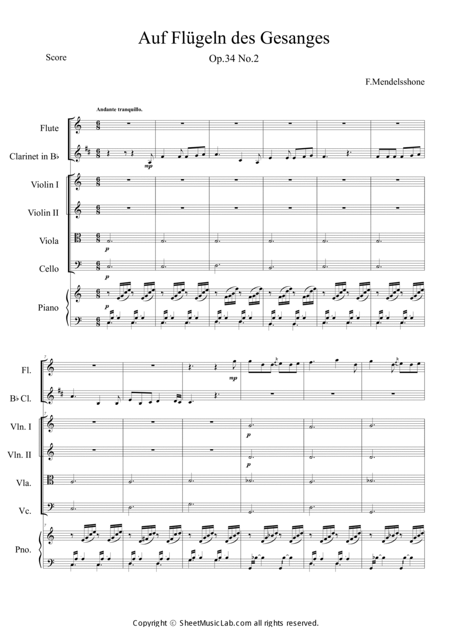 Auf Flugeln des Gesanges Orchestra scores gallery preview page 1