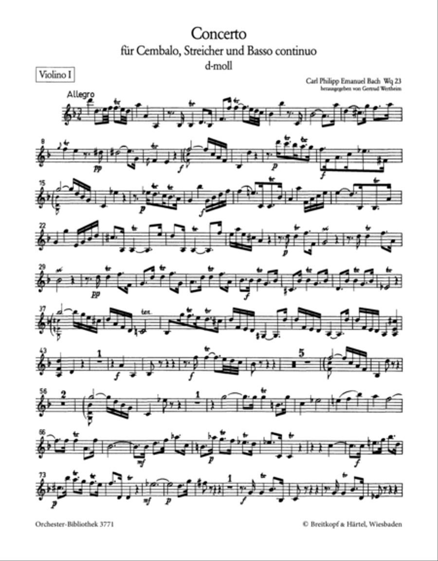 Harpsichord Concerto in D minor Wq 23 Orchestra scores gallery preview page 2