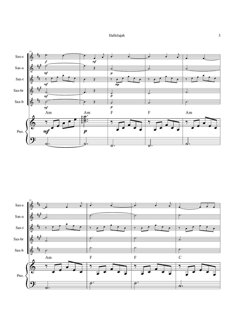 Hallelujah Saxophone Quintet scores gallery preview page 3