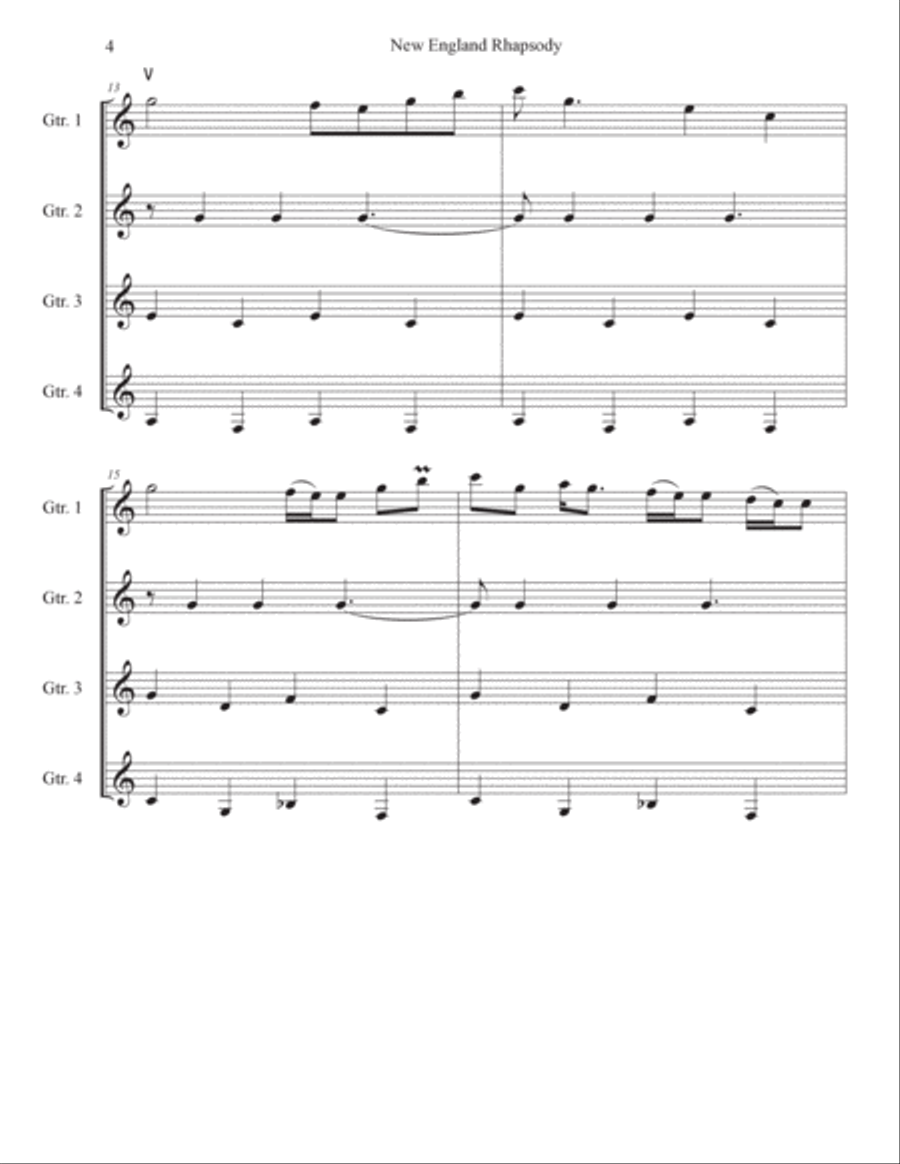 New England Rhapsody for Guitar Quartet Guitar Ensemble scores gallery preview page 6