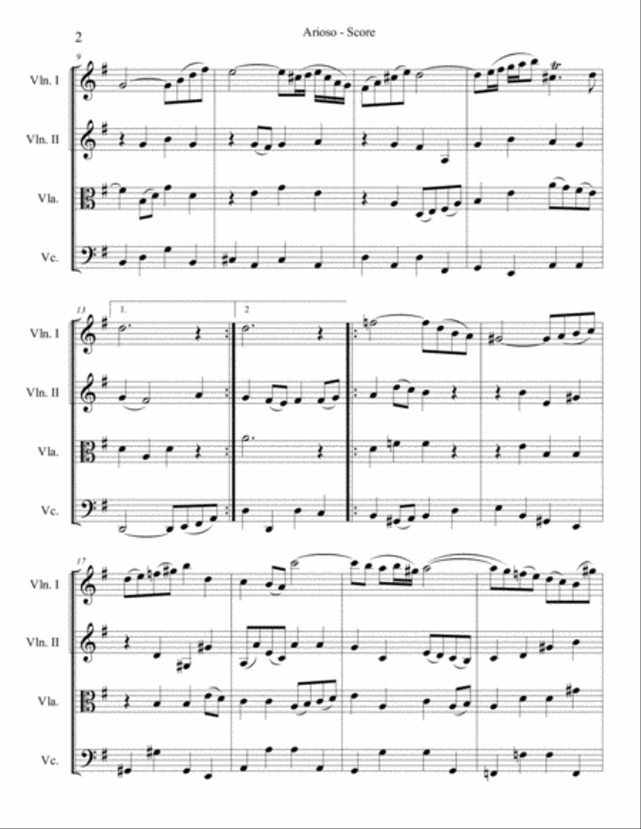 Bach Arioso for String Quartet String Quartet scores gallery preview page 2