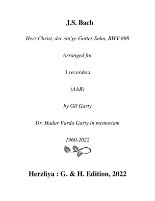 Herr Christ, der ein'ge Gottes Sohn, BWV 698 (arrangement for 3 recorders (AAB))