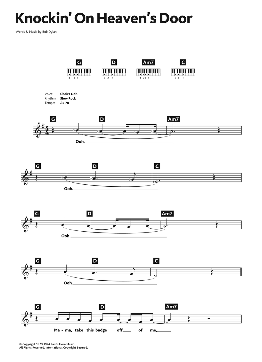 Knockin' On Heaven's Door Piano Solo scores gallery preview page 1