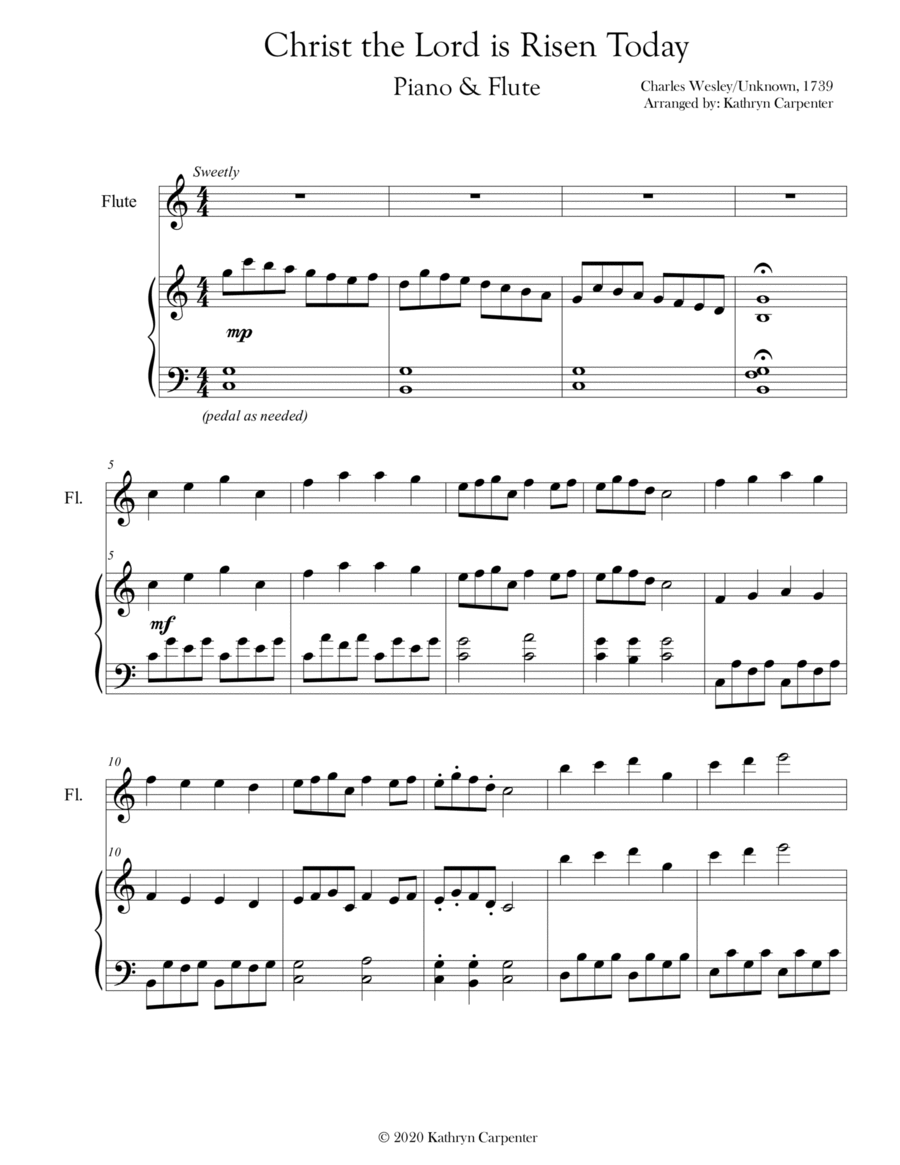 Christ the Lord is Risen Today (Advanced Piano & Flute) Flute Solo scores gallery preview page 1
