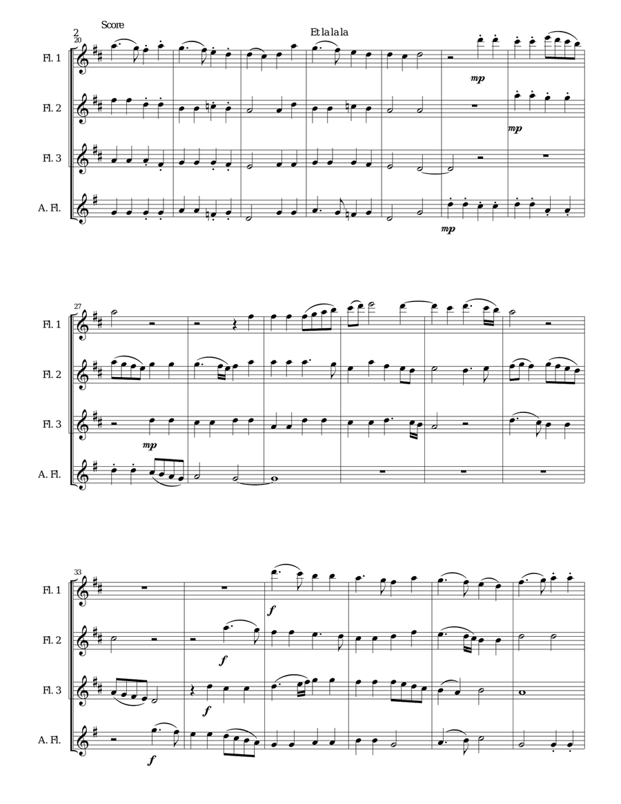 Et la la la for flute quartet (3 C flutes and 1 alto flute) Flute Quartet scores gallery preview page 2