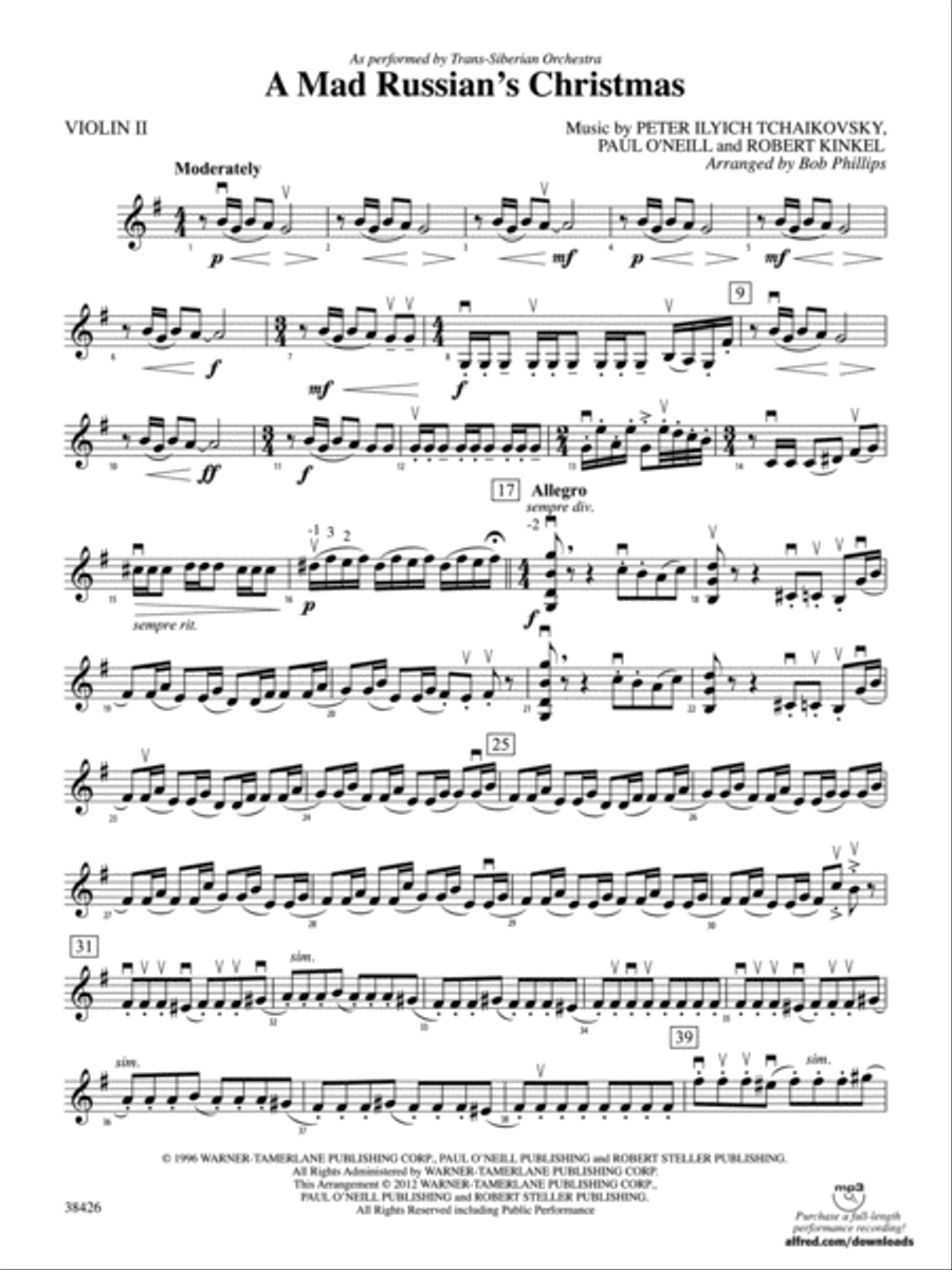 A Mad Russian's Christmas: 2nd Violin String Orchestra scores gallery preview page 1