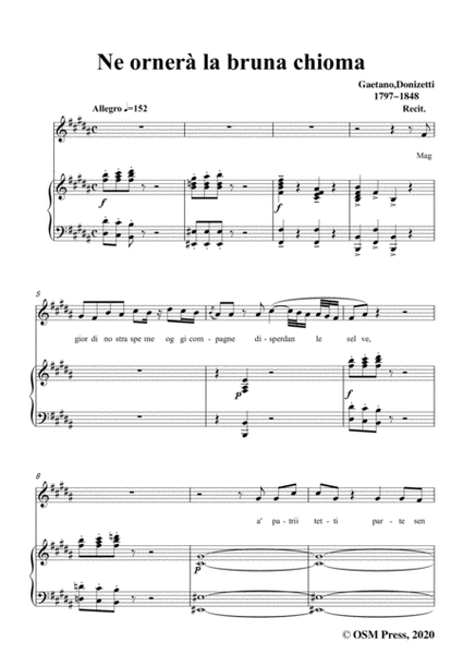 Donizetti-Ne ornera la bruna chioma,in G Major,for Voice and Piano