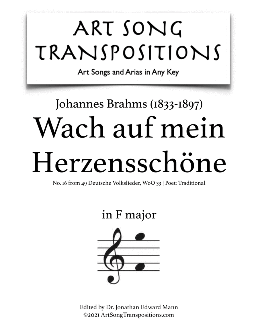 BRAHMS: Wach auf mein Herzensschöne (transposed to F major)