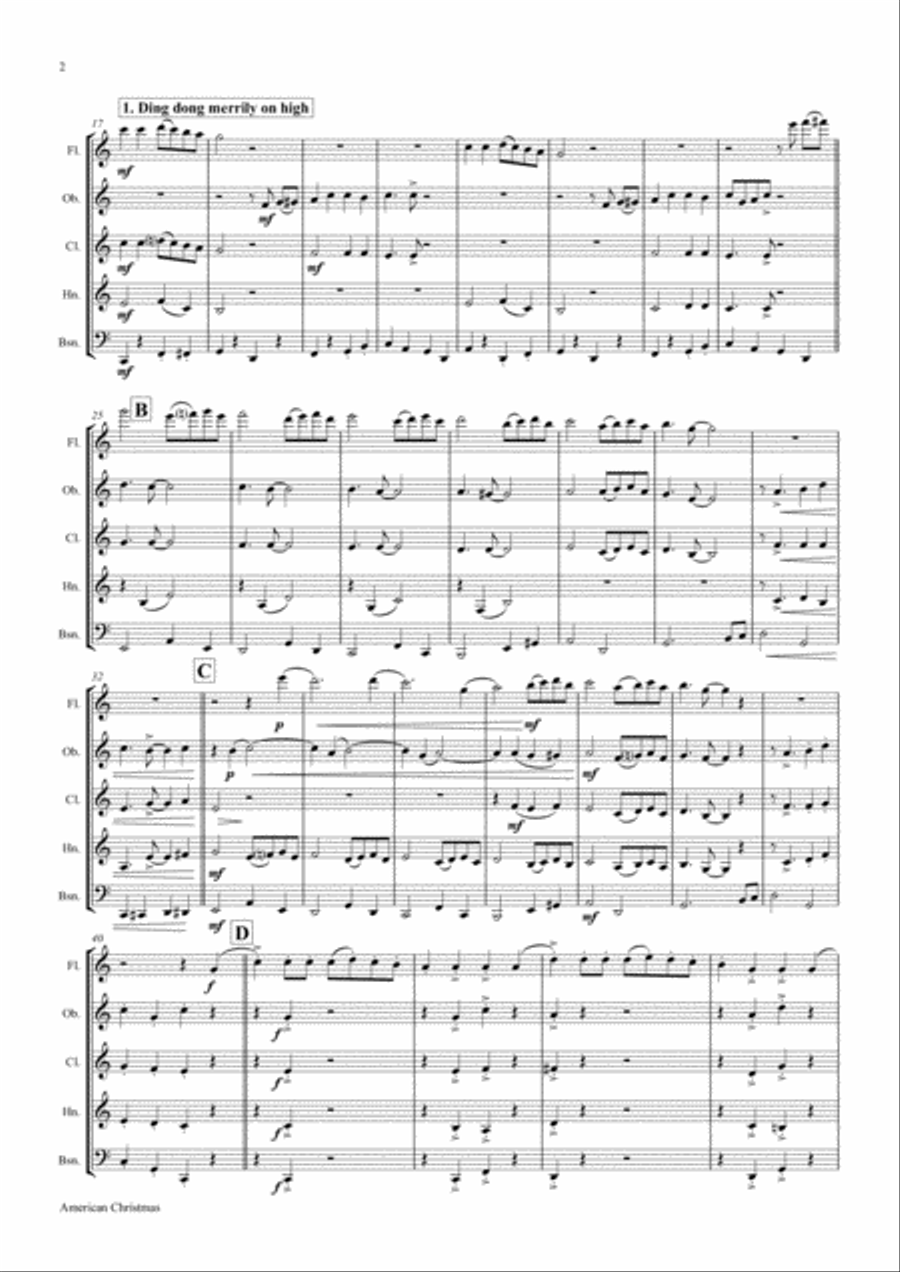 American Christmas - Mash up Rondo of best Christmas Songs - Wind Quintet Woodwind Quintet scores gallery preview page 3