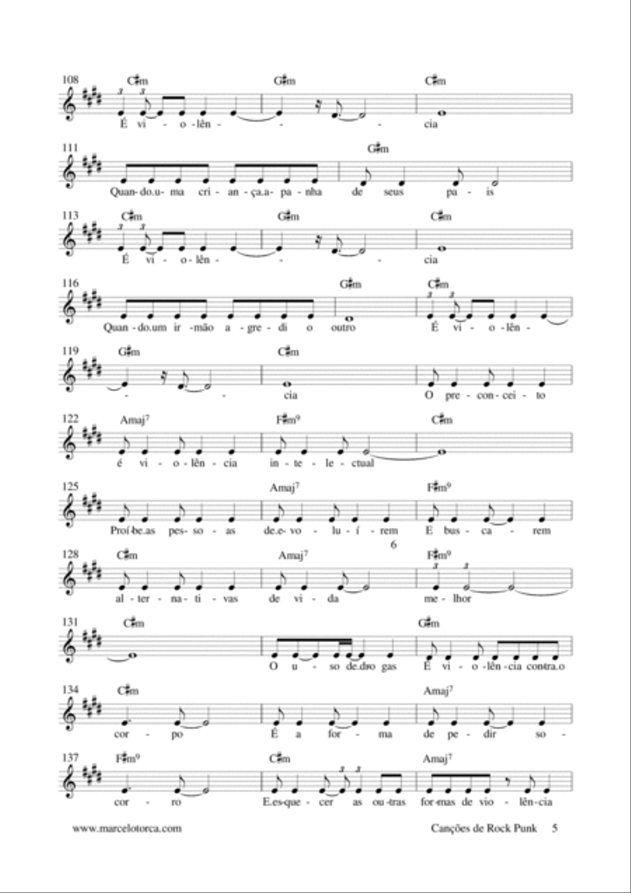 Canções de Rock e Punk Piano, Vocal, Guitar scores gallery preview page 5