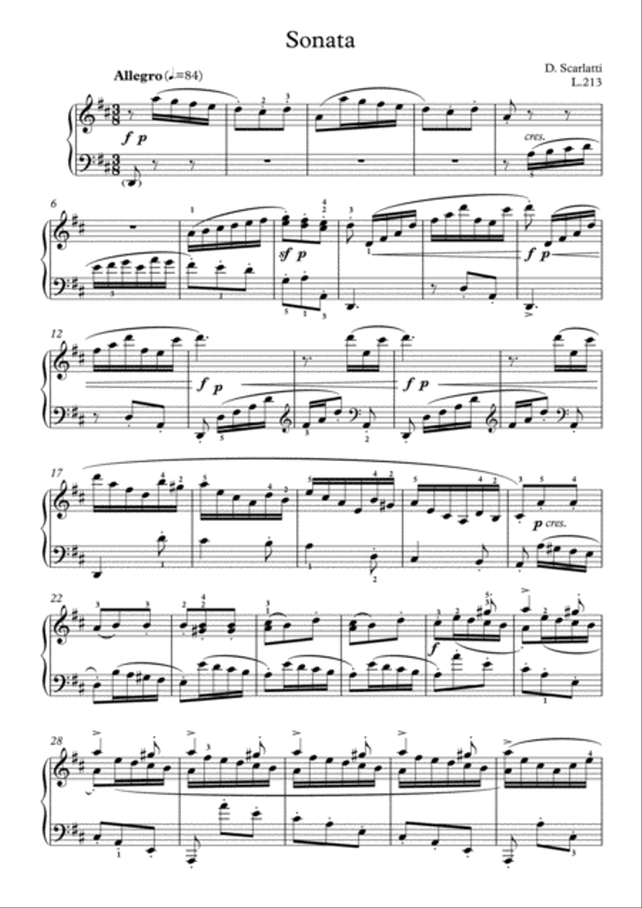 Scarlatti-Sonata in D-Major L.213 K.400(piano) Scarlatti-Sonata in D-Major L.213 K.400(piano) Piano Solo scores gallery preview page 2