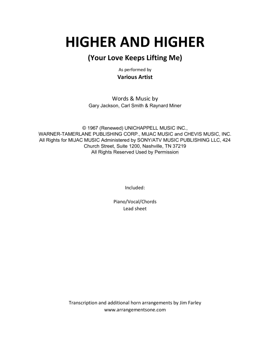 (your Love Has Lifted Me) Higher And Higher Voice scores gallery preview page 1