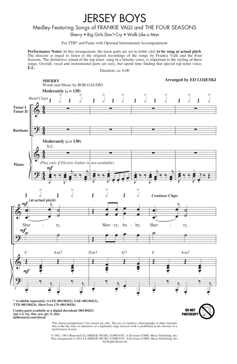 Jersey Boys Medley Jersey Boys Medley TTBB scores gallery preview page 1