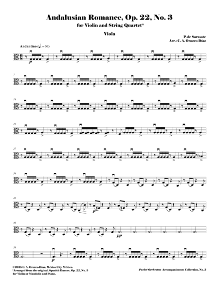 Sarasate - Andalusian Romance, Op. 22, No. 3 - Arrangement for Violin and String Quartet (PARTS)