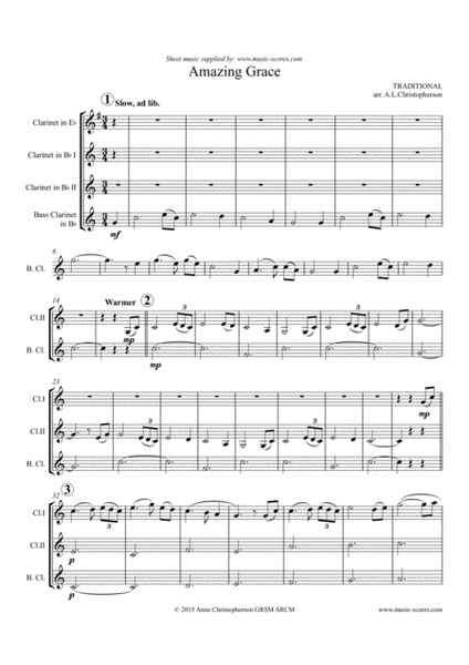 Amazing Grace - Eb Clarinet, 2 Bb Clarinets, Bass Clarinet image number null