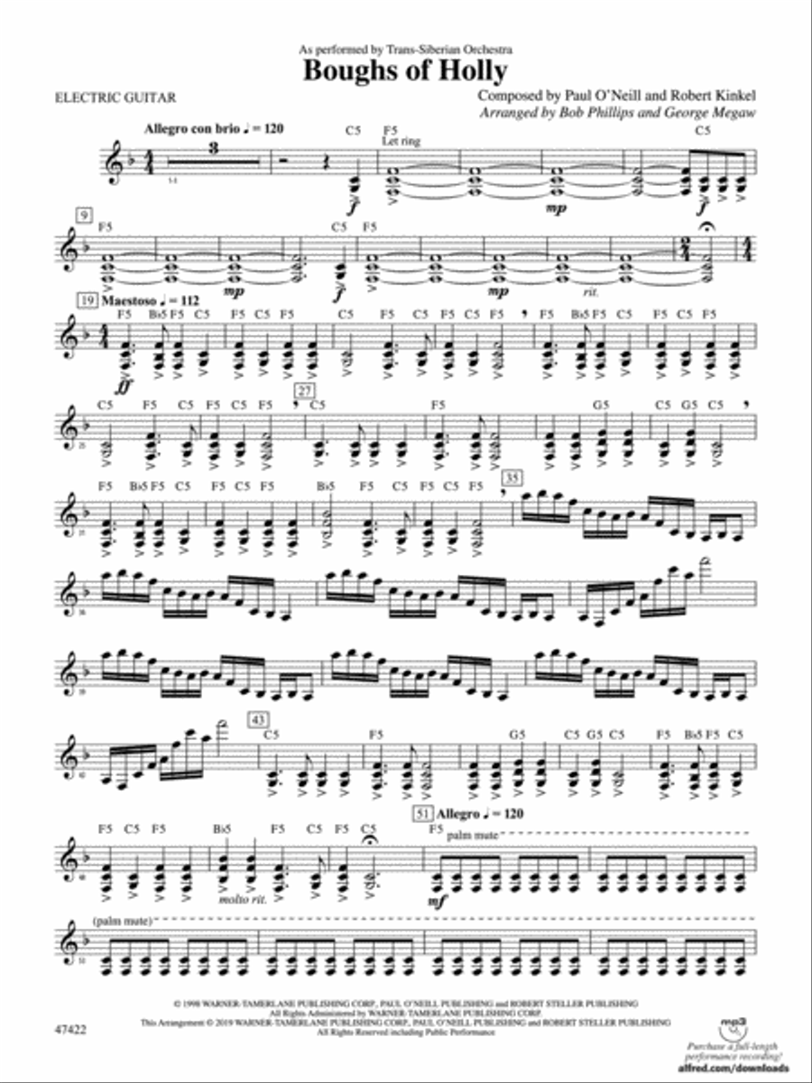 Boughs of Holly: Electric Guitar Concert Band scores gallery preview page 1