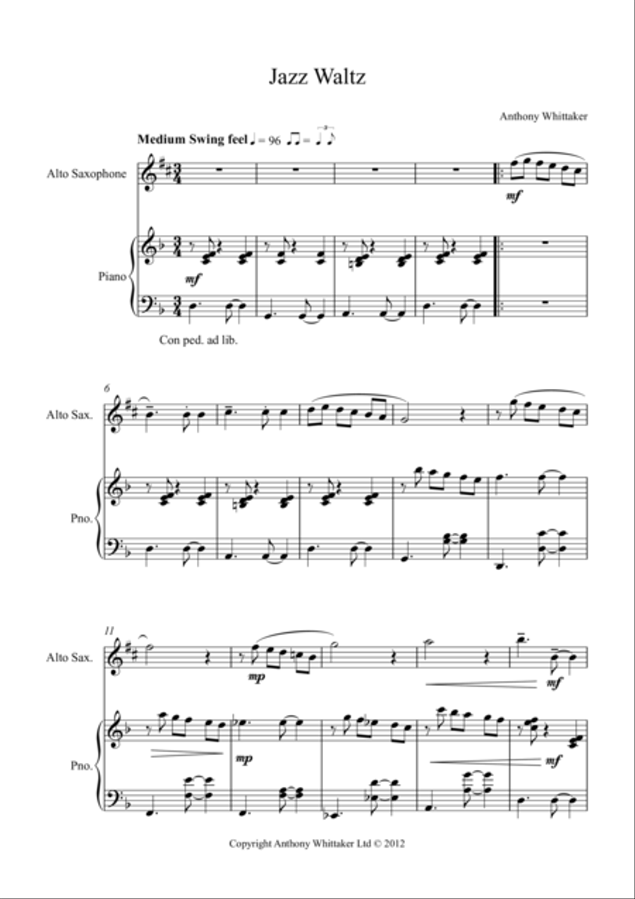 Jazz Waltz for Alto Sax Jazz Waltz for Alto Sax Alto Saxophone scores gallery preview page 1