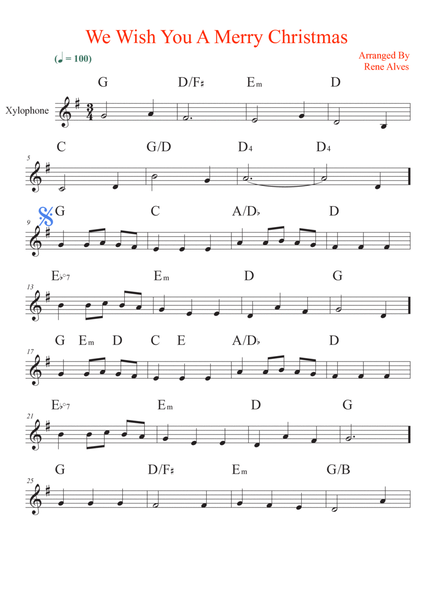We Wish You A Merry Christmas, xylophone sheet music and melody for the beginning musician (easy). image number null
