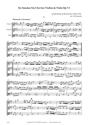 Six Sonatas No.3 for two Violins & Viola Op.7-3