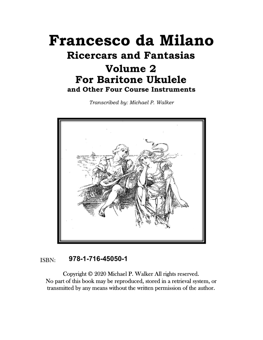 Francesco da Milano Ricercars and Fantasias Volume 2 For Baritoen Ukulele Ukulele scores gallery preview page 1
