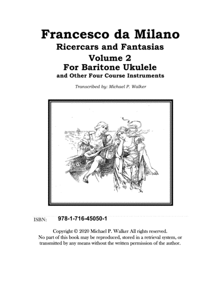 Francesco da Milano Ricercars and Fantasias Volume 2 For Baritoen Ukulele