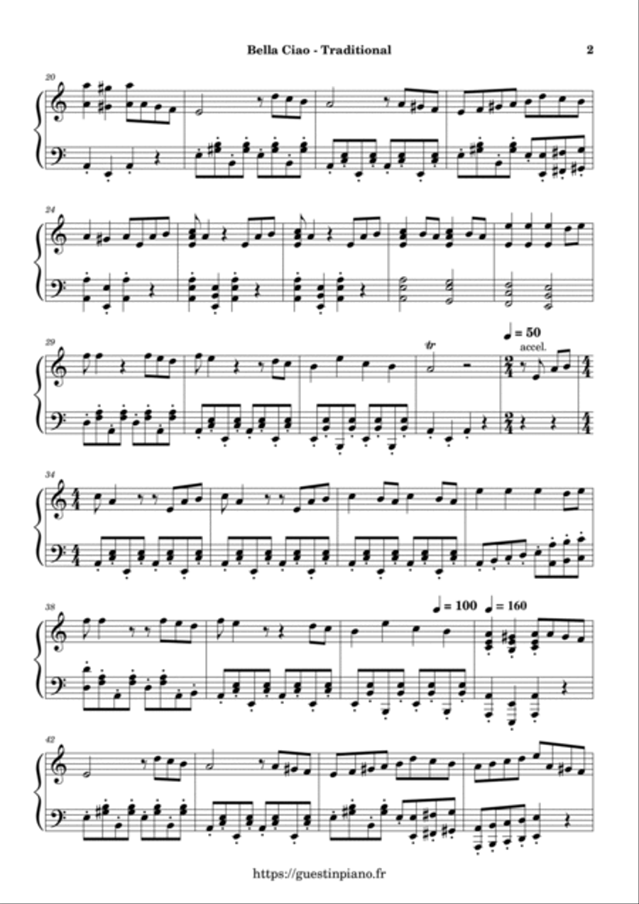 Bella Ciao - La Casa de Papel Soundtrack Piano Solo scores gallery preview page 2
