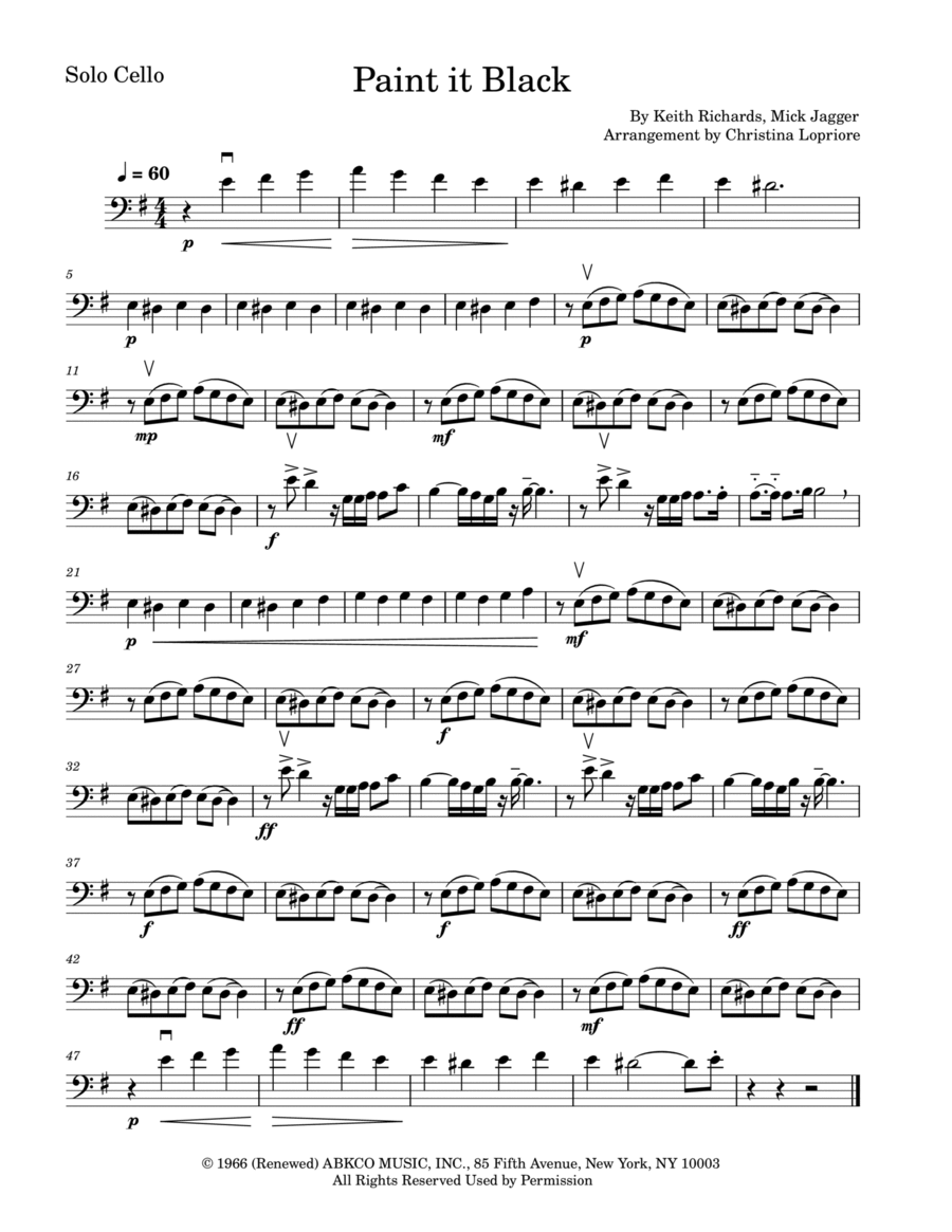 Paint It, Black Paint It, Black Cello Solo scores gallery preview page 1