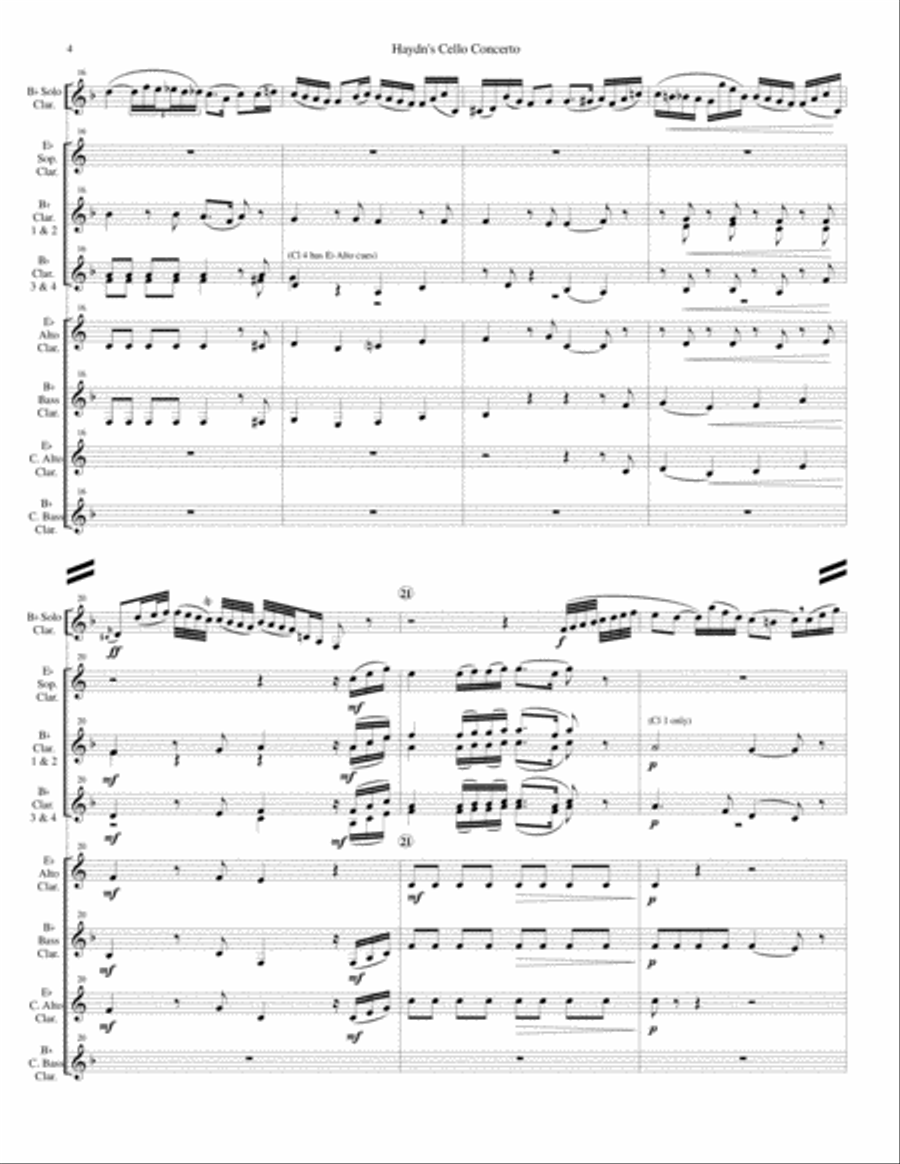 Haydn's Cello Concerto for Clarinet Choir Clarinet Choir scores gallery preview page 4