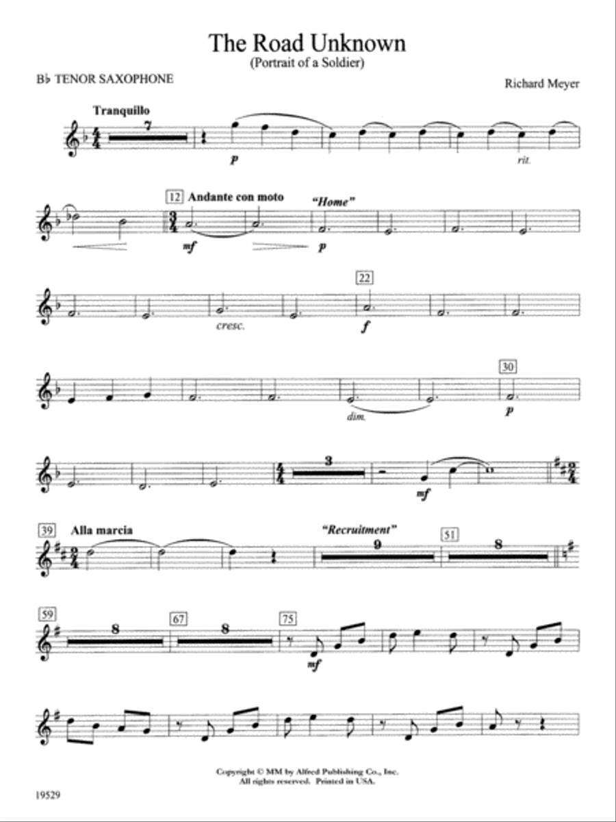 The Road Unknown: B-flat Tenor Saxophone Concert Band scores gallery preview page 1