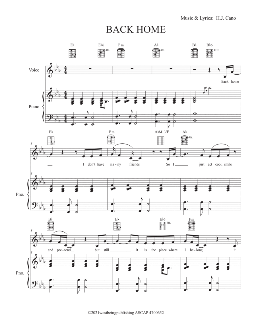 Back Home Back Home Piano, Vocal, Guitar scores gallery preview page 1